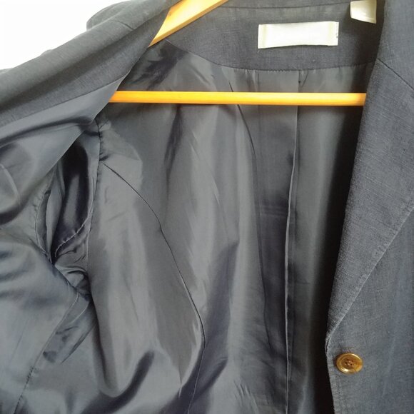 Liz Claiborne 100% linen lined blue blazer jacket 10 cropped bracelet sleeve - Picture 16 of 16